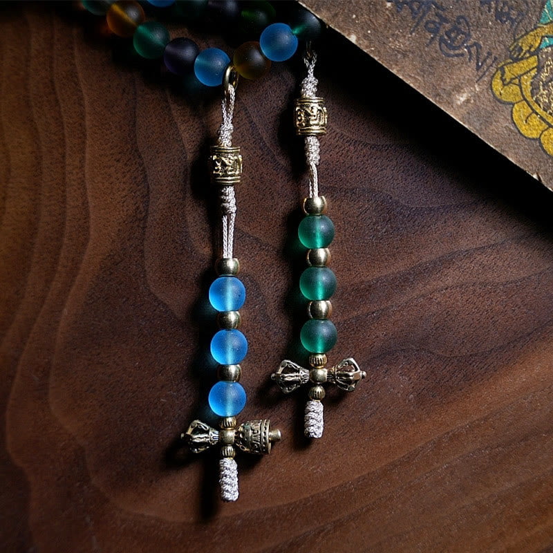 Pulsera tibetana con 108 cuentas de mala de Buda, cuentas de vidrio Liuli multicolores, zodíaco chino, nueve palacios, ocho diagramas
