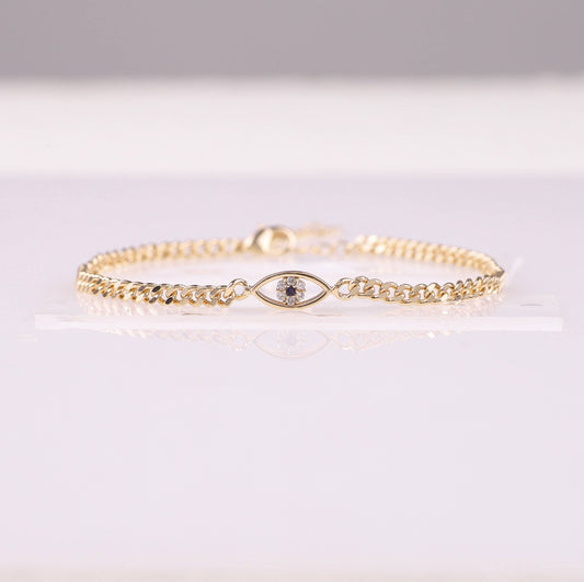 Dainty Cuban Link Chain Evil Eye Bracelet