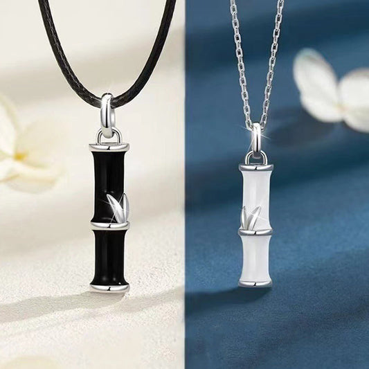 Collar con colgante de cobre para pareja con diseño de bambú y piedras de Buda