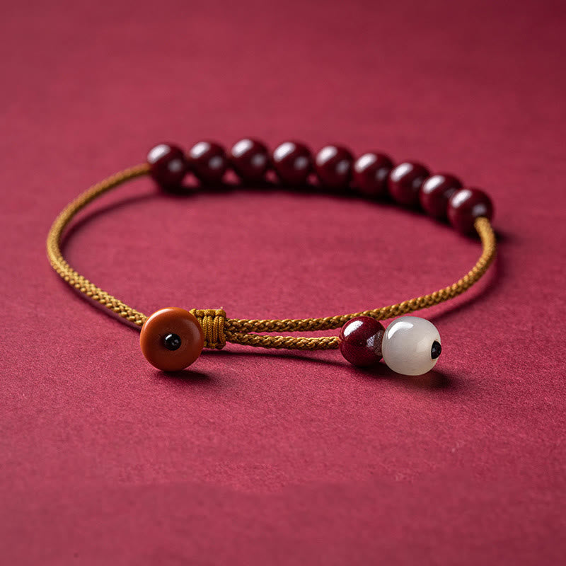 Buddha-Steine, natürliche Zinnoberperlen, Segen, handgefertigtes Armband