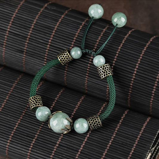 Pulsera de jade verde de la suerte hecha a mano con piedras de Buda para la prosperidad