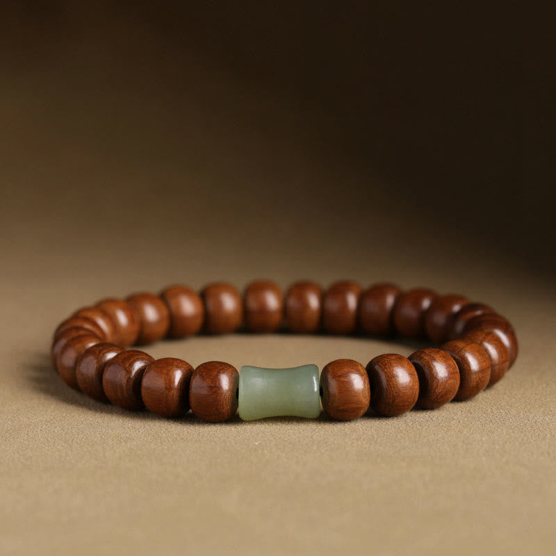 Pulsera de cuentas de bambú y jade hetian de madera de Abelia Biflora natural con piedras de Buda que alejan los malos espíritus