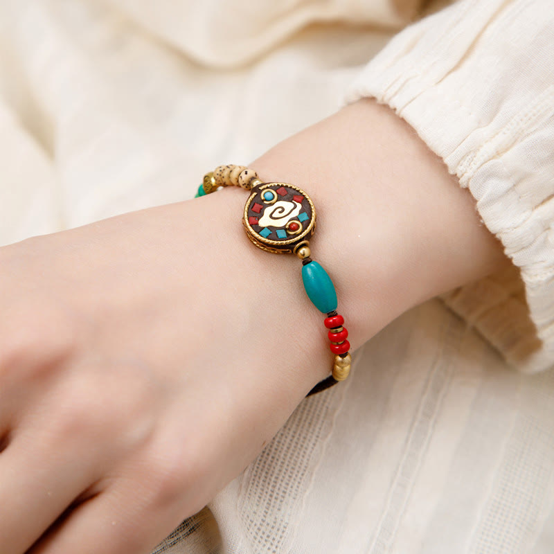 Armband mit tibetischen Buddha-Steinen, Türkis, Om Mani Padme Hum, Schutz und Stärke