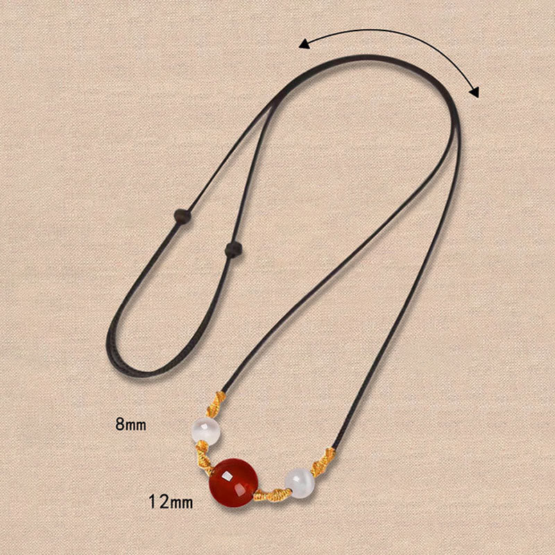 Buddha Stones Natürlicher roter Achat Katzenauge Ruhiges geflochtenes Armband mit Halskette und Anhänger