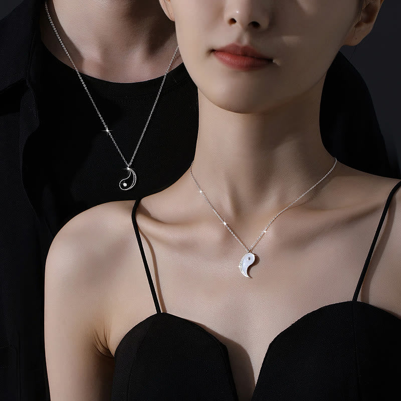 Collar con colgante de piedras de Buda en plata de ley 925 con símbolo Yin Yang y armonía