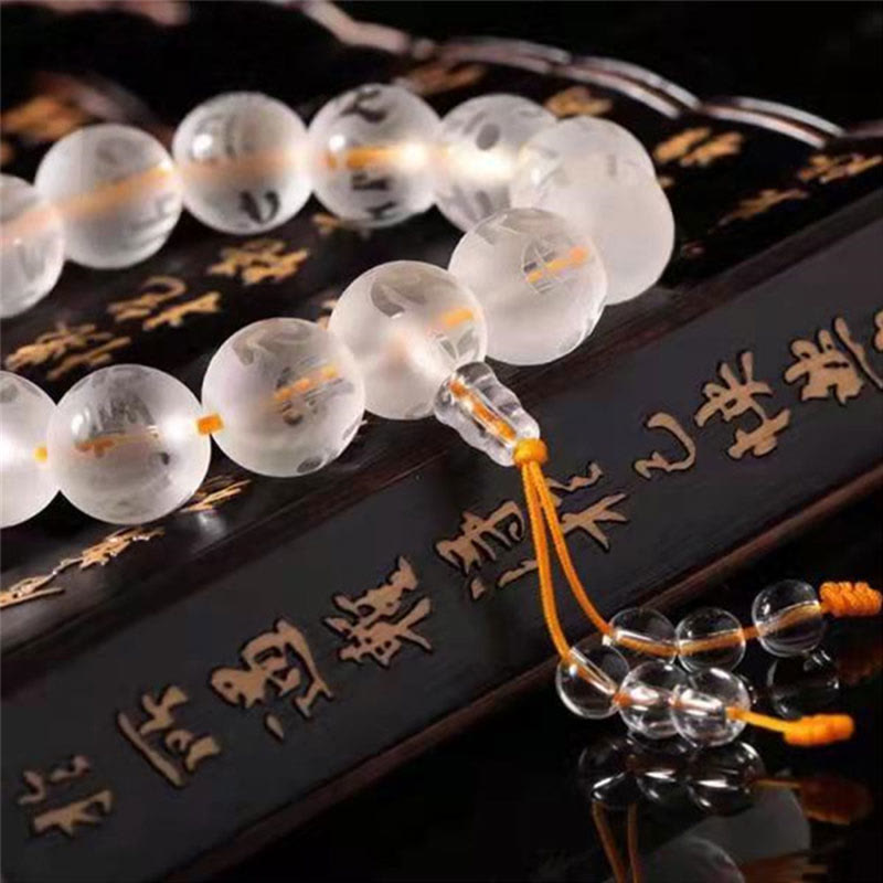 Pulsera de meditación Om Mani Padme Hum con piedras de Buda, cristal blanco del Tíbet, ónix negro
