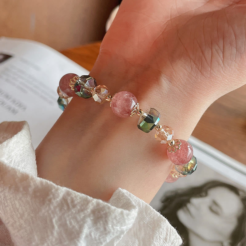 Pulsera positiva de cristal colorido de cuarzo fresa natural con piedras de Buda