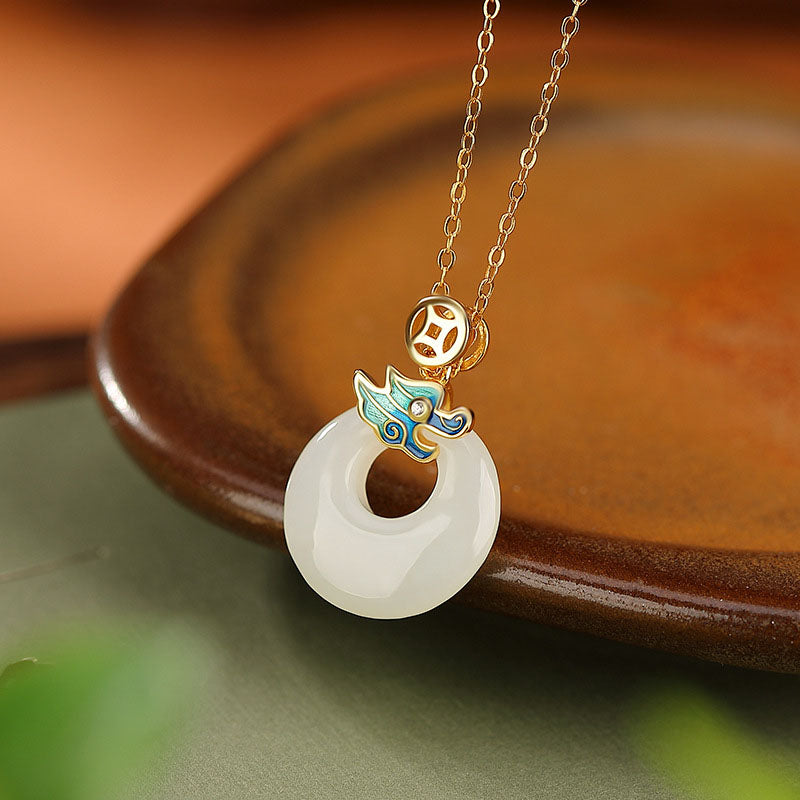 Collar con colgante de moneda de cobre y hebilla de paz de jade hetiano del Año del Dragón, con piedras de Buda, chapado en oro y plata de ley 925