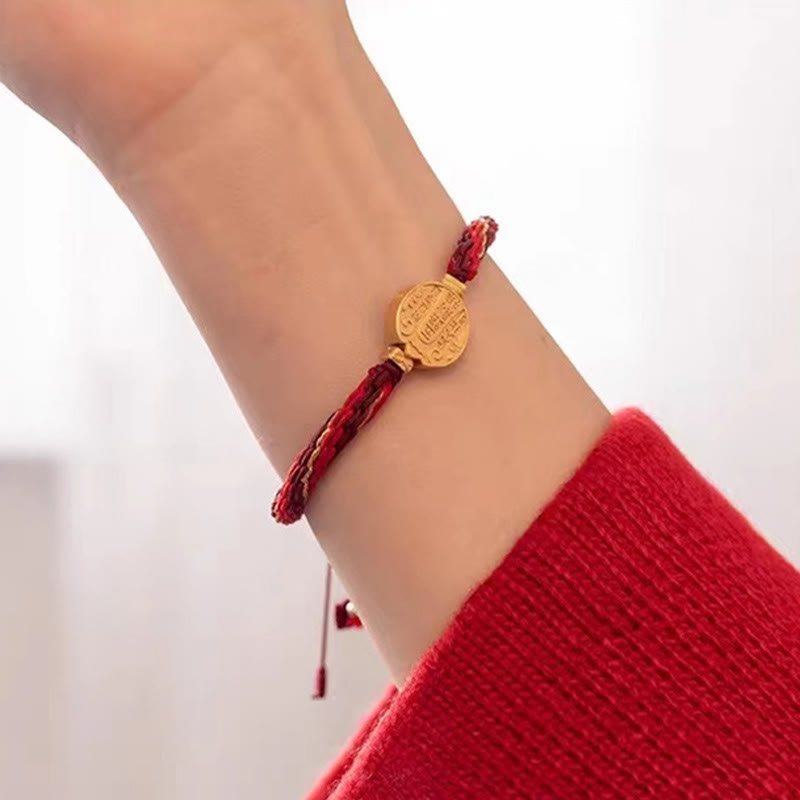 Pulsera trenzada hecha a mano con nudo de reencarnación y protección de los dioses de la riqueza, piedras de Buda y cinco direcciones