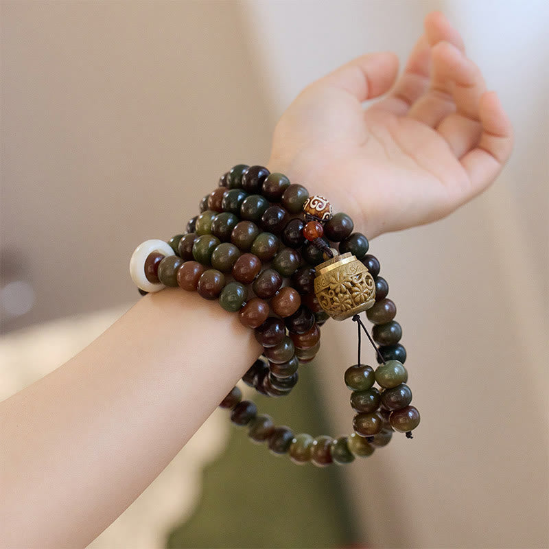 Pulsera de 108 cuentas Mala de Buda, color Dunhuang, con semillas de Bodhi y cuentas Dzi, para protegerse de los malos espíritus.