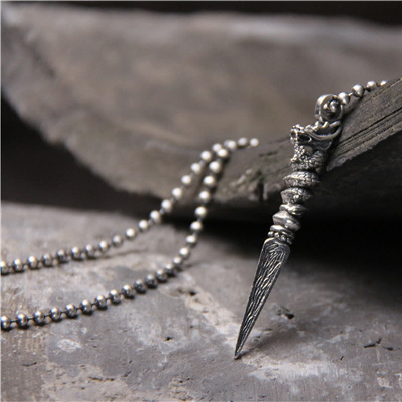 Collar con colgante de protección Dorje Vajra con diseño del Año del Dragón en plata de ley 925 con piedras de Buda