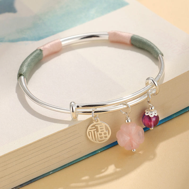 Pulsera de amor con flor de la suerte y hebilla de paz de cristal rosa con piedras de Buda