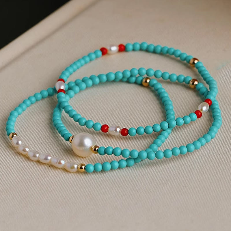 Pulsera protectora de cuentas pequeñas de ágata roja turquesa y perla de Buda