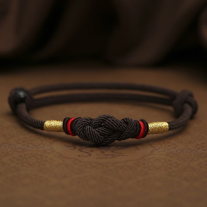 Pulsera trenzada con nudo de la fortuna y jade rojo de Buda