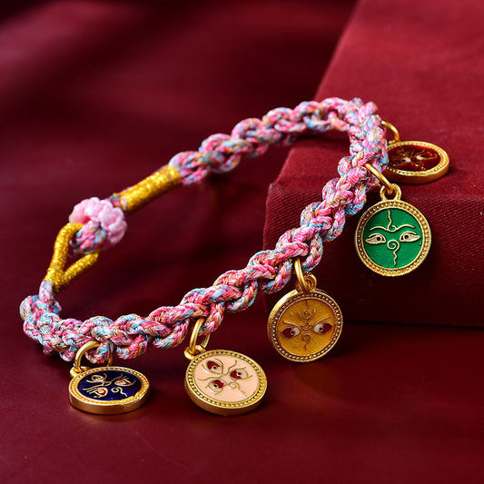 Pulsera trenzada tibetana multicolor hecha a mano con piedras de Buda, con los cinco dioses de la riqueza y la suerte.