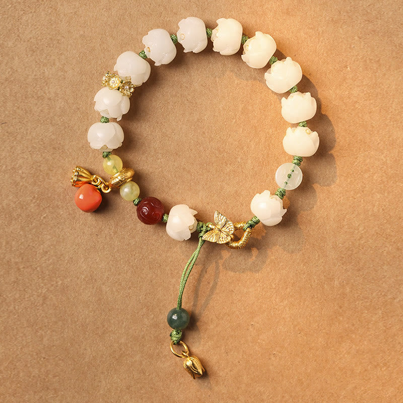 Pulsera de paz y armonía con cuentas de calabaza, semillas de bodhi naturales y piedras de Buda
