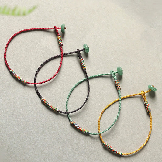 Pulsera trenzada de aventurina verde tibetana hecha a mano con piedras de Buda para proteger la suerte
