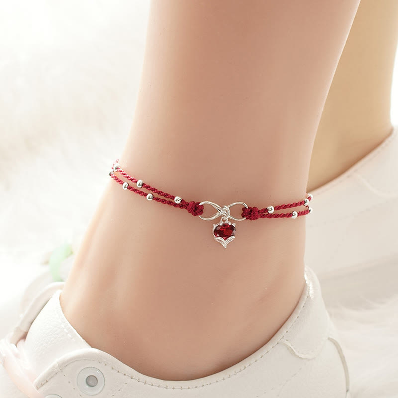 Tobillera con piedras de Buda, corazón de amor, símbolo del infinito, hilo trenzado