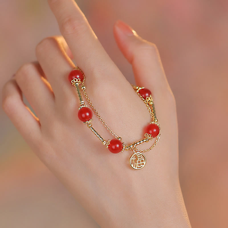 Buddha Stones Roter Achat Fu Charakter Charm Selbstakzeptanz Armband