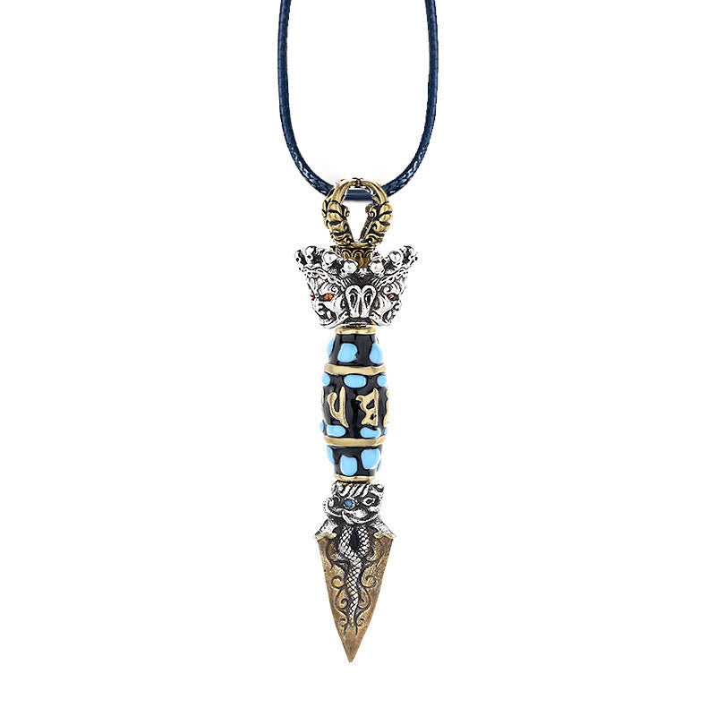 Collar con colgante giratorio de riqueza con diseño de Om Mani Padme Hum, cuentas Dzi, piedras de Buda del Tíbet, patrón Dorje Vajra