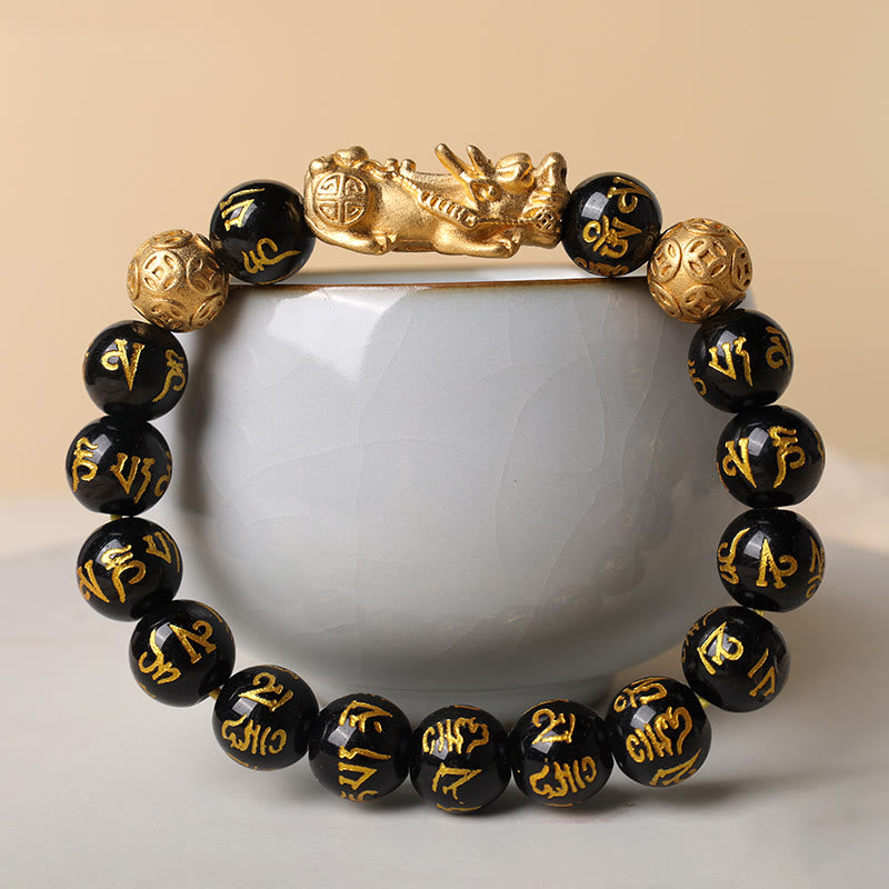 Buddha Stones FengShui PiXiu Obsidian Reichtum Armband