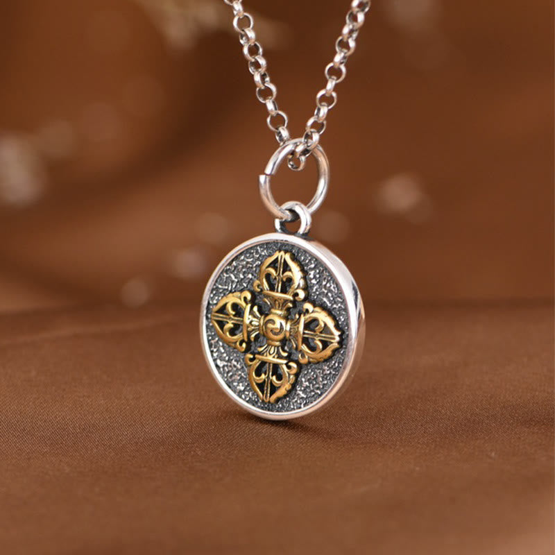 Collar con colgante de bendición de vajra con doble dorje de plata de ley 925 y piedras de Buda