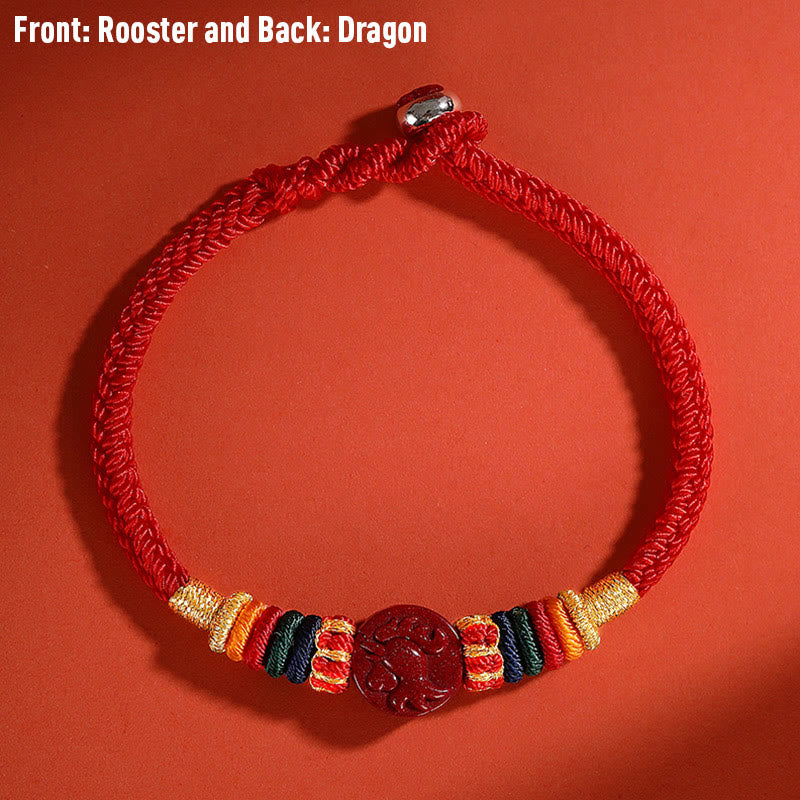 Buddha Stones Year of the Dragon 925 Sterling Silver Chinese Zodiac Cinnabar Auspicious Matches Blessing Bracelet