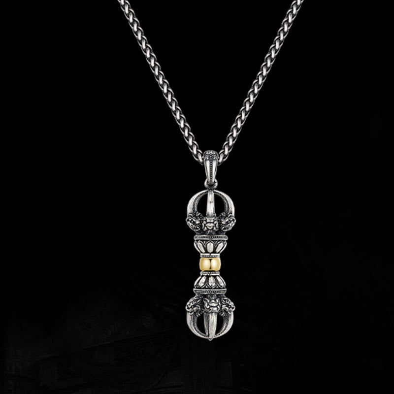 Collar con colgante de riqueza con diseño de Dorje Vajra tibetano y piedras de Buda