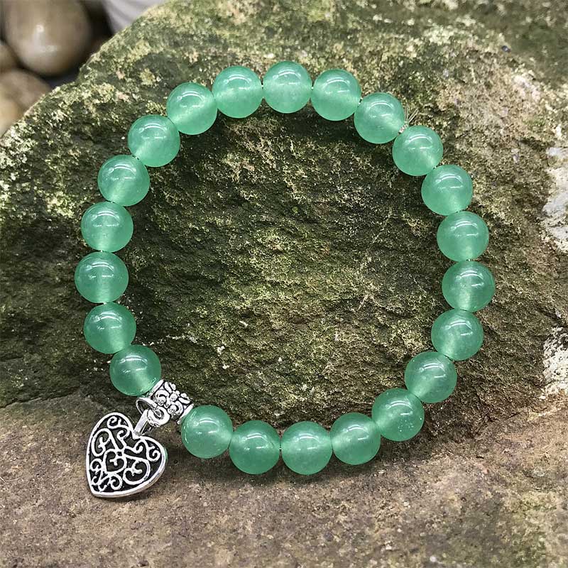 Natural Gemstone Lucky Love Heart Charm Stretch Bracelet