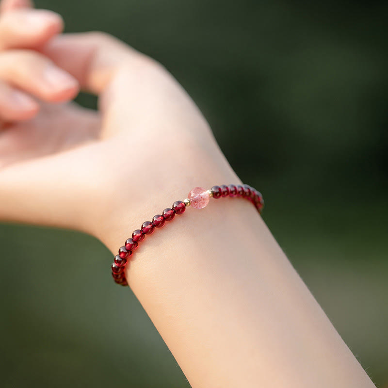 Pulsera de piedra de Buda con cuarzo fresa y granate natural