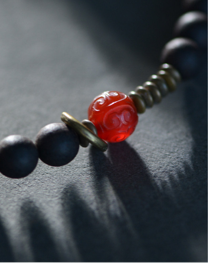 Ebony Tiger Tooth Dzi Beads Bracelet