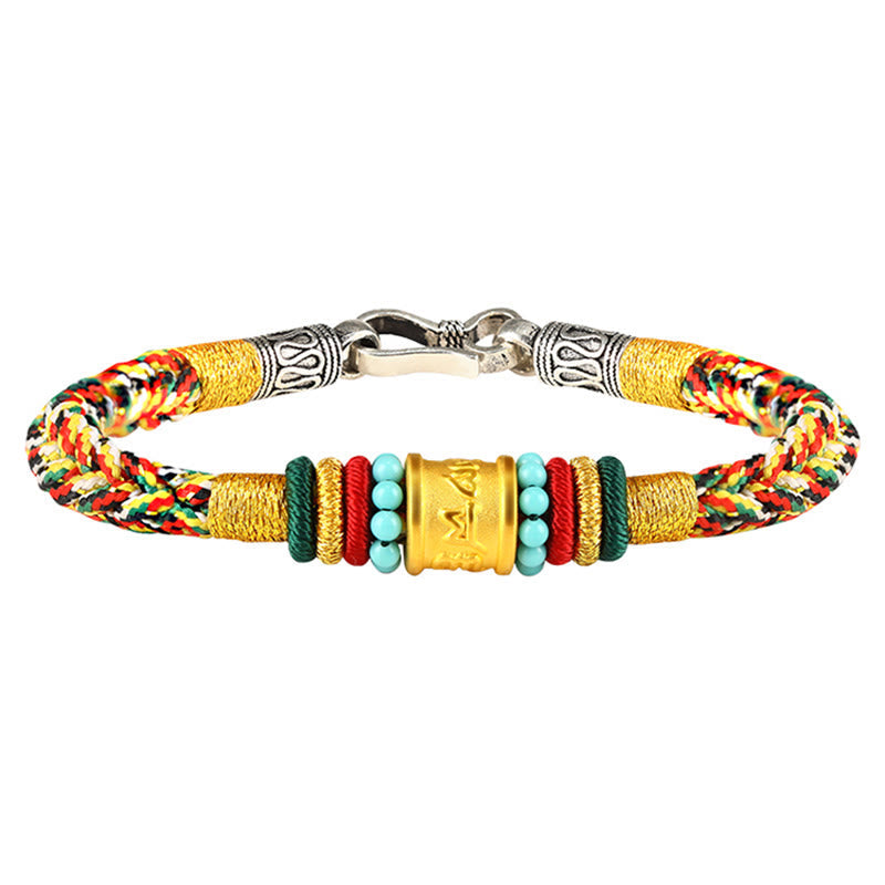 Pulsera de la suerte hecha a mano con ocho hilos y nudo de la paz Om Mani Padme Hum de oro 999 del Tíbet con piedras de Buda