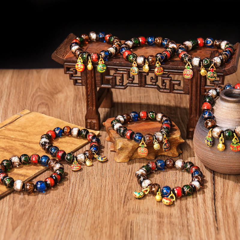 Pulsera de la suerte con cuentas de vidrio Liuli y amuleto familiar de la bestia devoradora de oro de los cinco elementos de Buda