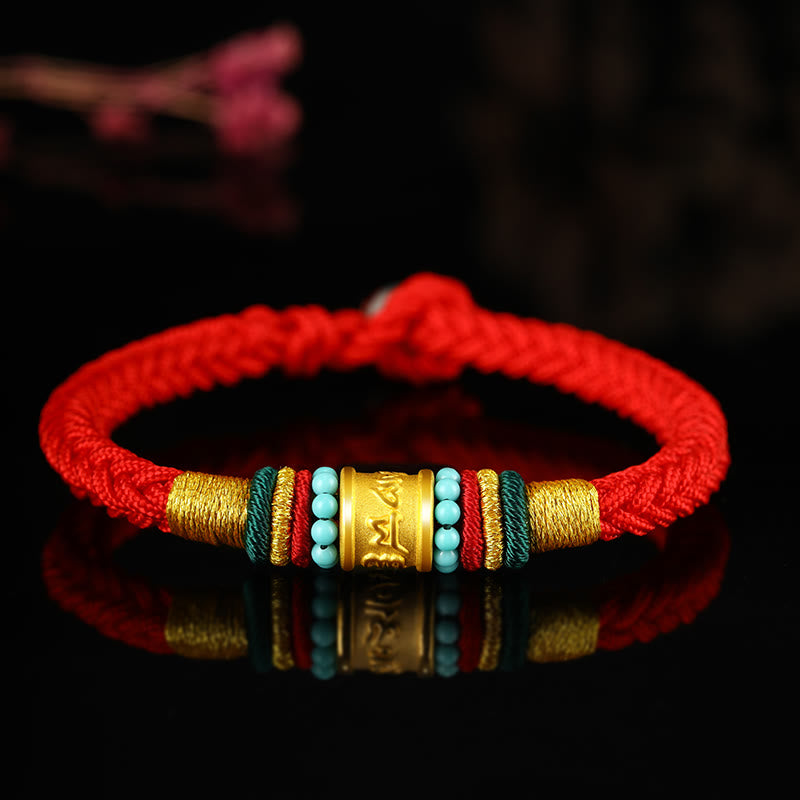 Pulsera de la suerte hecha a mano con ocho hilos y nudo de la paz Om Mani Padme Hum de oro 999 del Tíbet con piedras de Buda