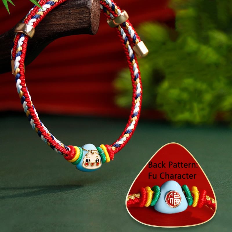 Buddha-Steine, buntes Seil, Zongzi-Muster, Fu-Charakter, Glück, handgefertigtes Armband