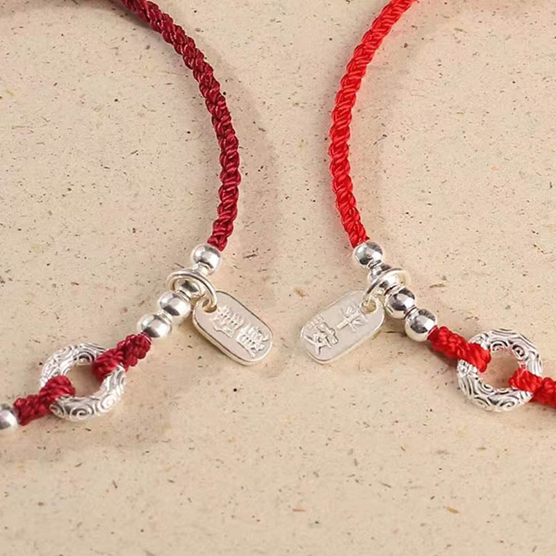 Buddha Stones 925 Sterling Silver Auspicious Clouds Peace Buckle Safe And Sound Bracelet Anklet