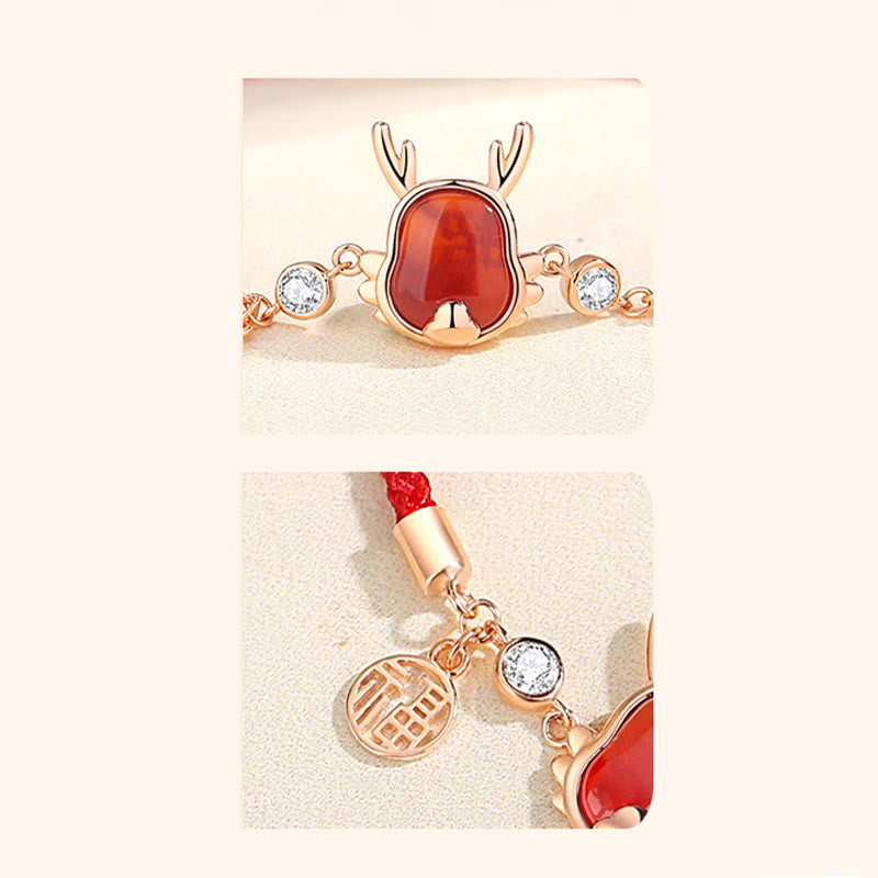 Buddha Stones 925 Sterling Silver Year of the Dragon Natural Red Agate Dragon Attract Fortune Fu Character Strength Bracelet Necklace Pendant Earrings