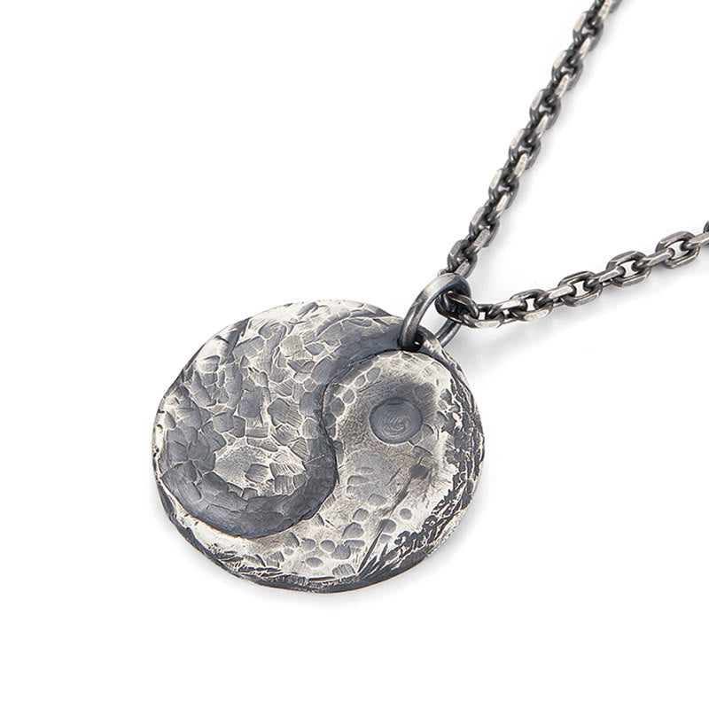 Buddha Stones 990 Sterling Silber Yin Yang Hammer Textur Harmonie Halskette Anhänger