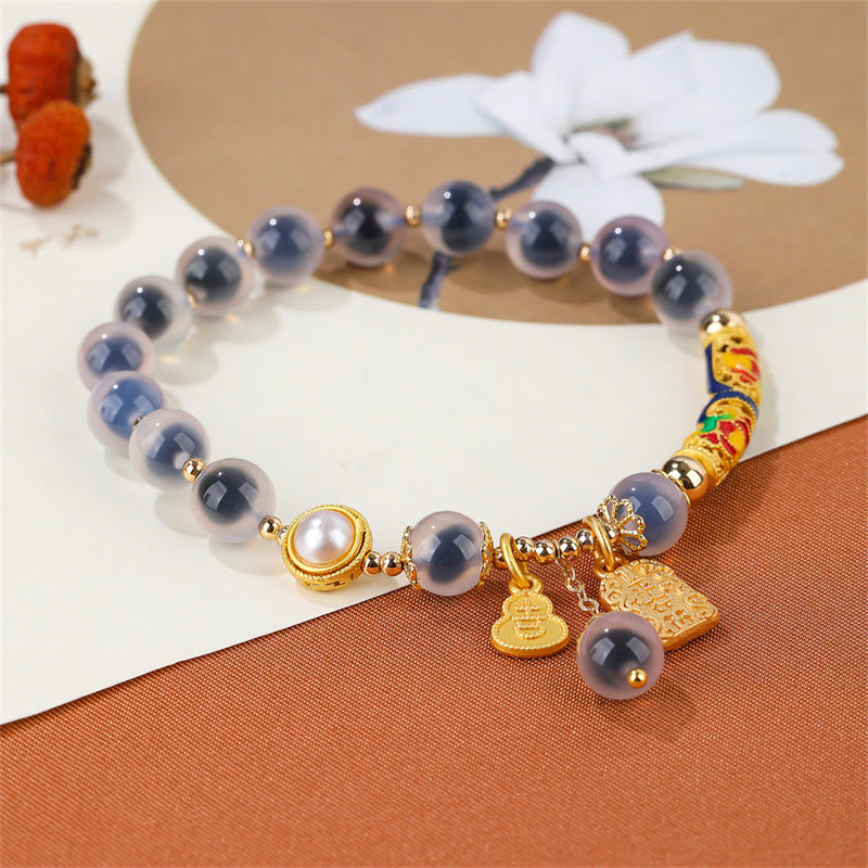 Buddha Stones Armband mit natürlichem blauem Candy-Achat, Amulett, Stärke
