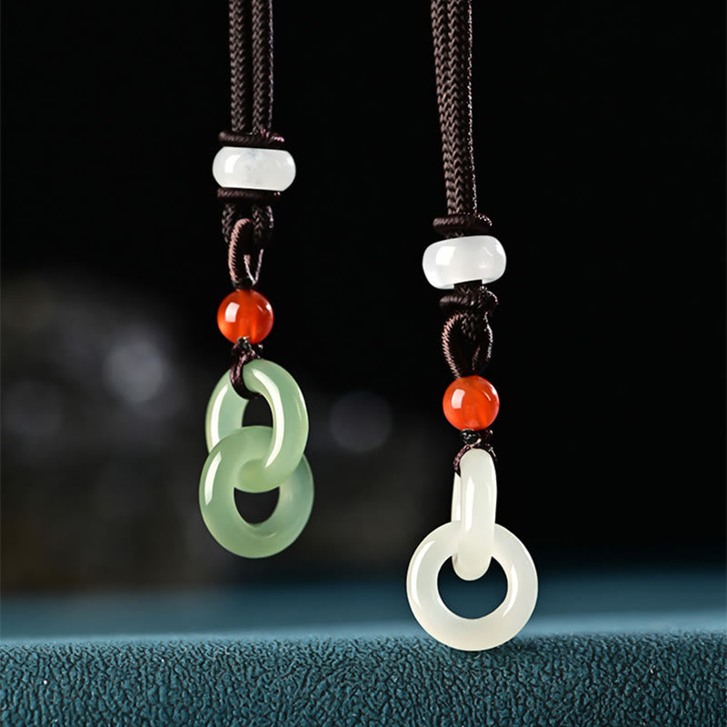 Collar con colgante de jade blanco y cian natural de Buda con doble hebilla de paz y éxito