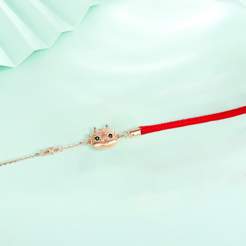 Buddha Stones 925 Sterling Silver Year of the Dragon Luck Cute Dragon Red String Chain Protection Bracelet