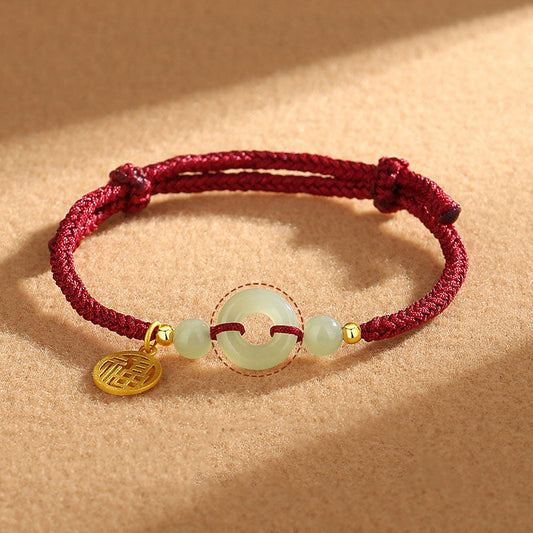 Pulsera de plata de ley 925 con piedras de Buda y jade hetiano con hebilla de paz y dije de personaje Fu