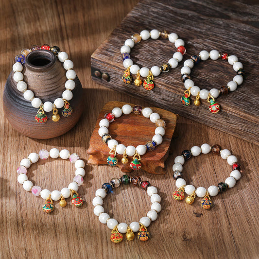 Pulsera de la suerte con cuentas de porcelana coloridas de cristal Liuli y amuleto familiar de la bestia devoradora de oro de Buda