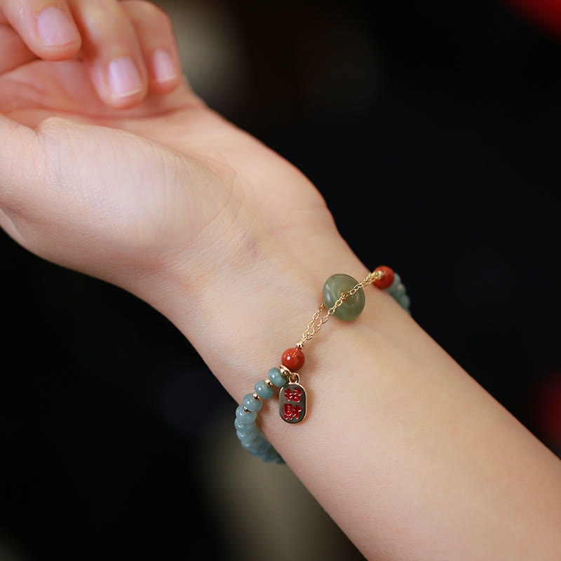 Buddha Stones Natürliche Hetian Jade Achat Frieden Schnalle Glück Glück Armband