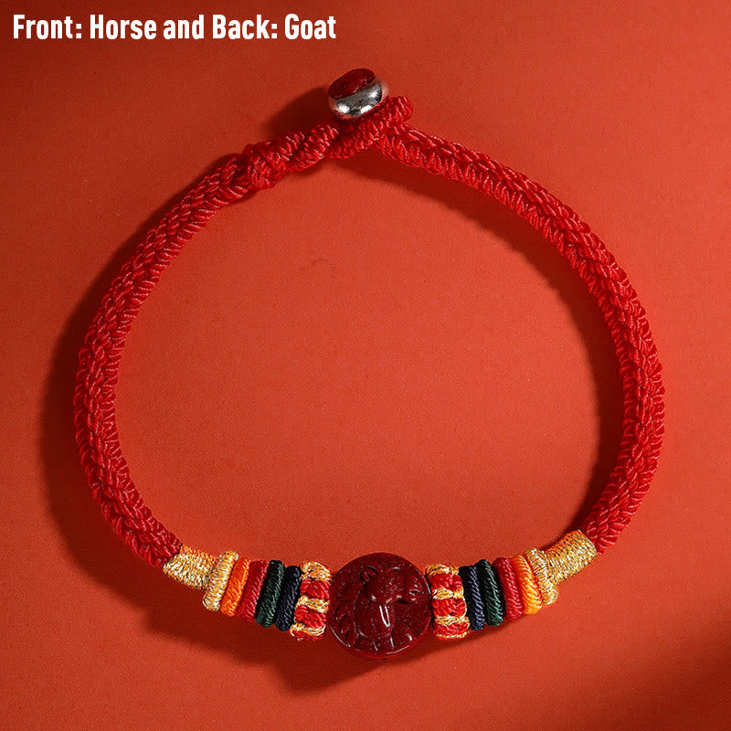 Buddha Stones Year of the Dragon 925 Sterling Silver Chinese Zodiac Cinnabar Auspicious Matches Blessing Bracelet