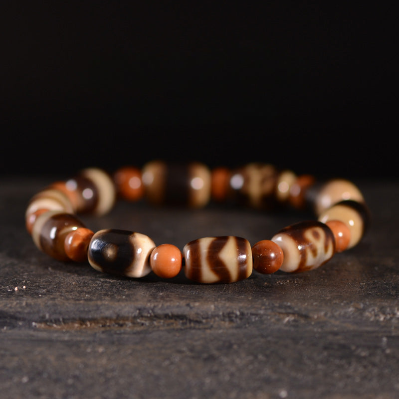 Agate Dzi Bead Bracelet with Cook Round Beads - Touch Bling