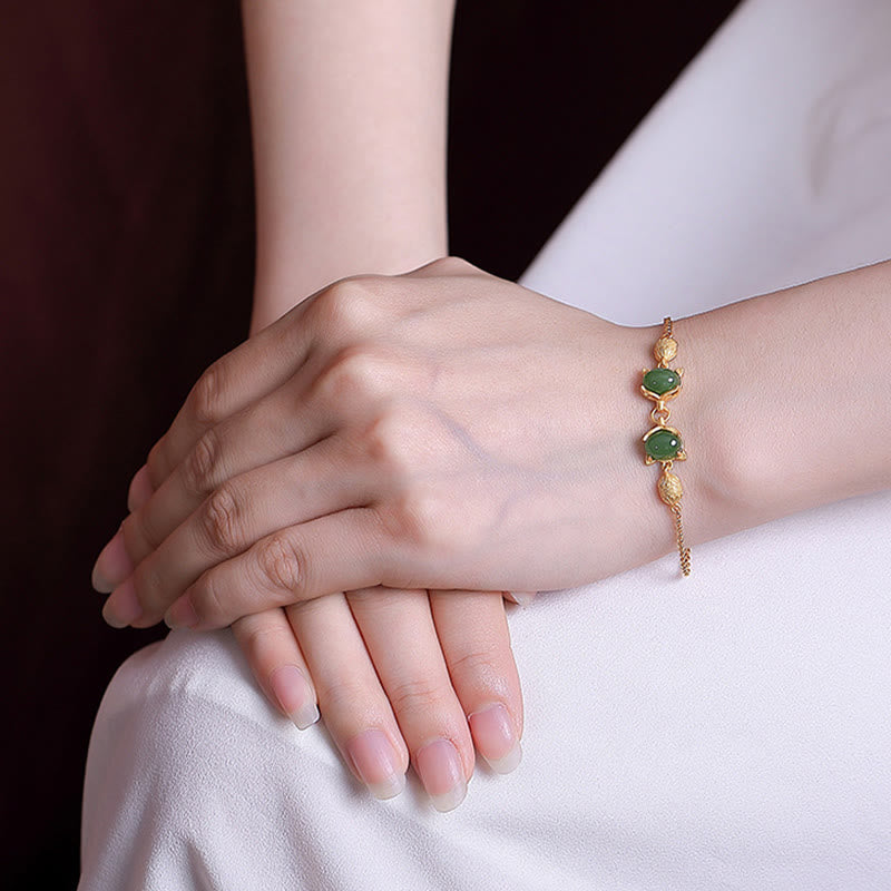 Buddha Stones 925 Sterling Silber Natürliche Hetian Weiße Jade Cyan Jade Schöne Fuchs Glück Armband