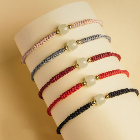 Pulsera trenzada de jade de la suerte con piedras de Buda, hecha a mano
