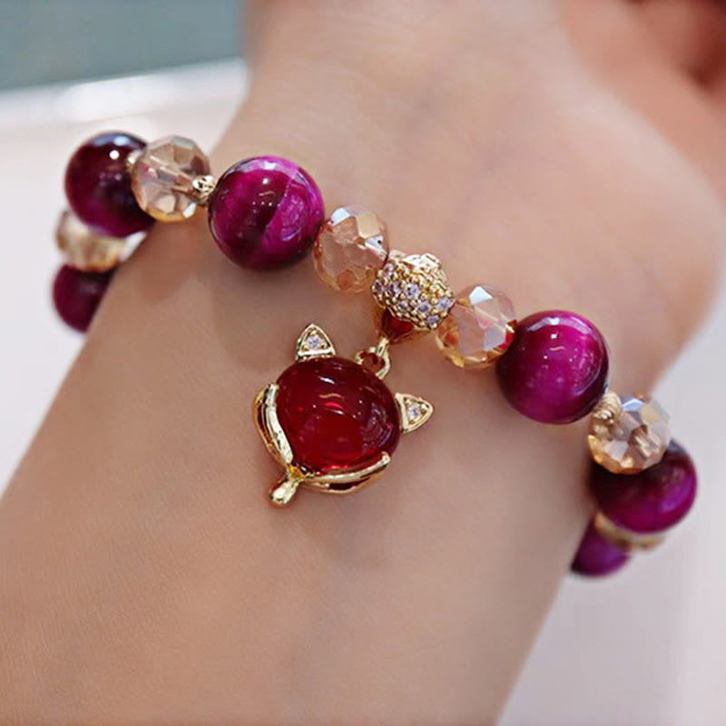 Pulsera de Buda con piedras de ojo de tigre rojo y zorro Pixiu para la protección y la confianza