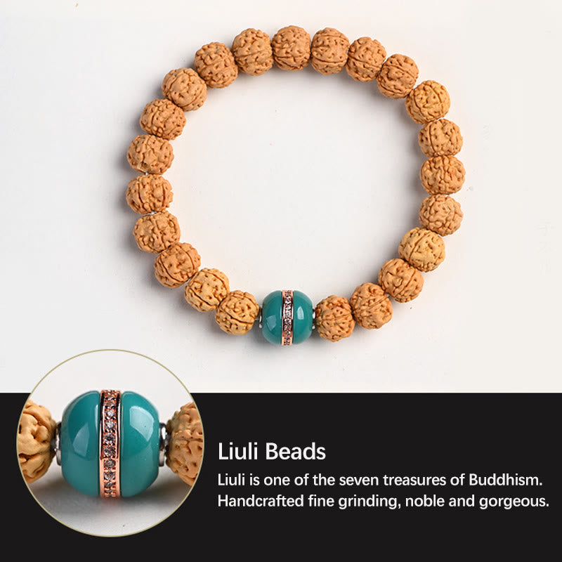 Pulsera de Rudraksha tibetana con semillas de Bodhi y piedras de Buda para la prosperidad y la prosperidad